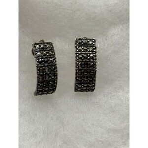 Vintage‎ Signed CFJ Sterling Silver .925 Marcasite Pierced Earrings Thailand
